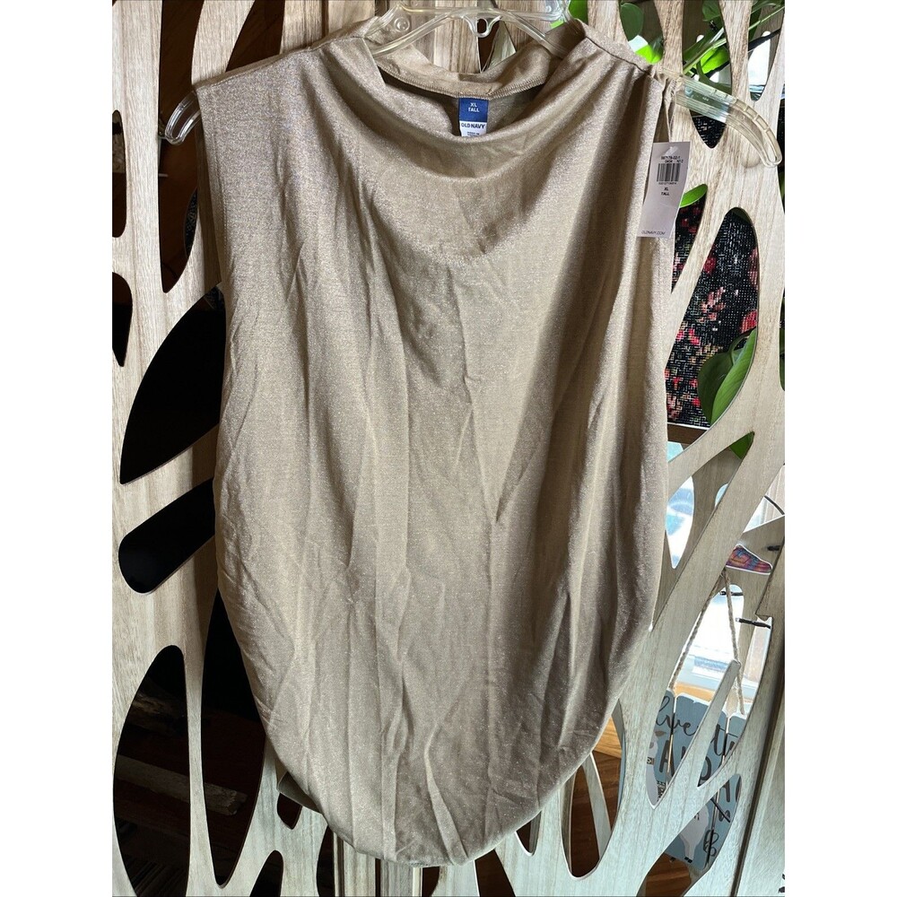 Old Navy Luxe Shine Gold Metallic Ruched Mock Neck Sleeveless Top XL Tall NWT